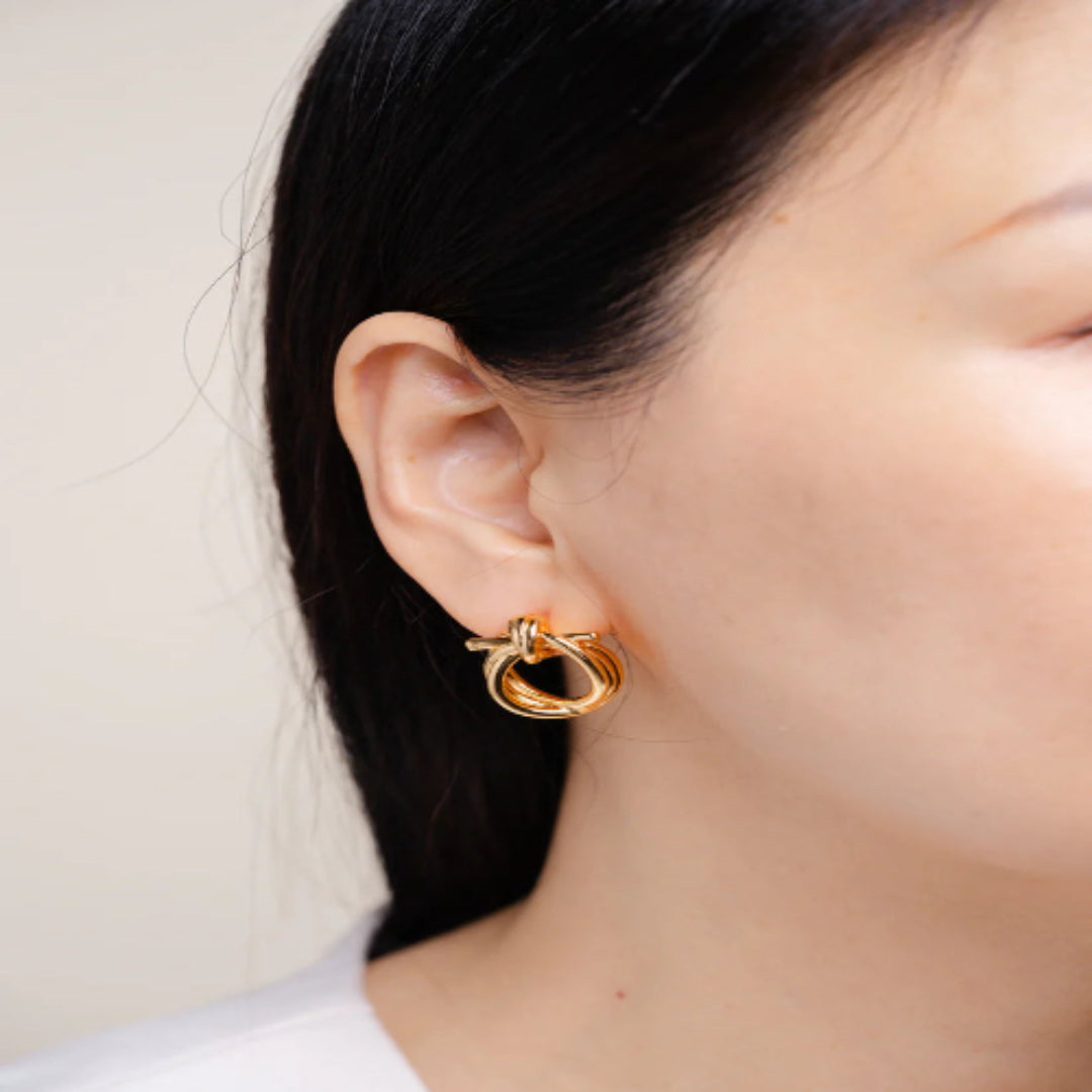 IKEAPK Gold Knot Hoop Stud Earrings