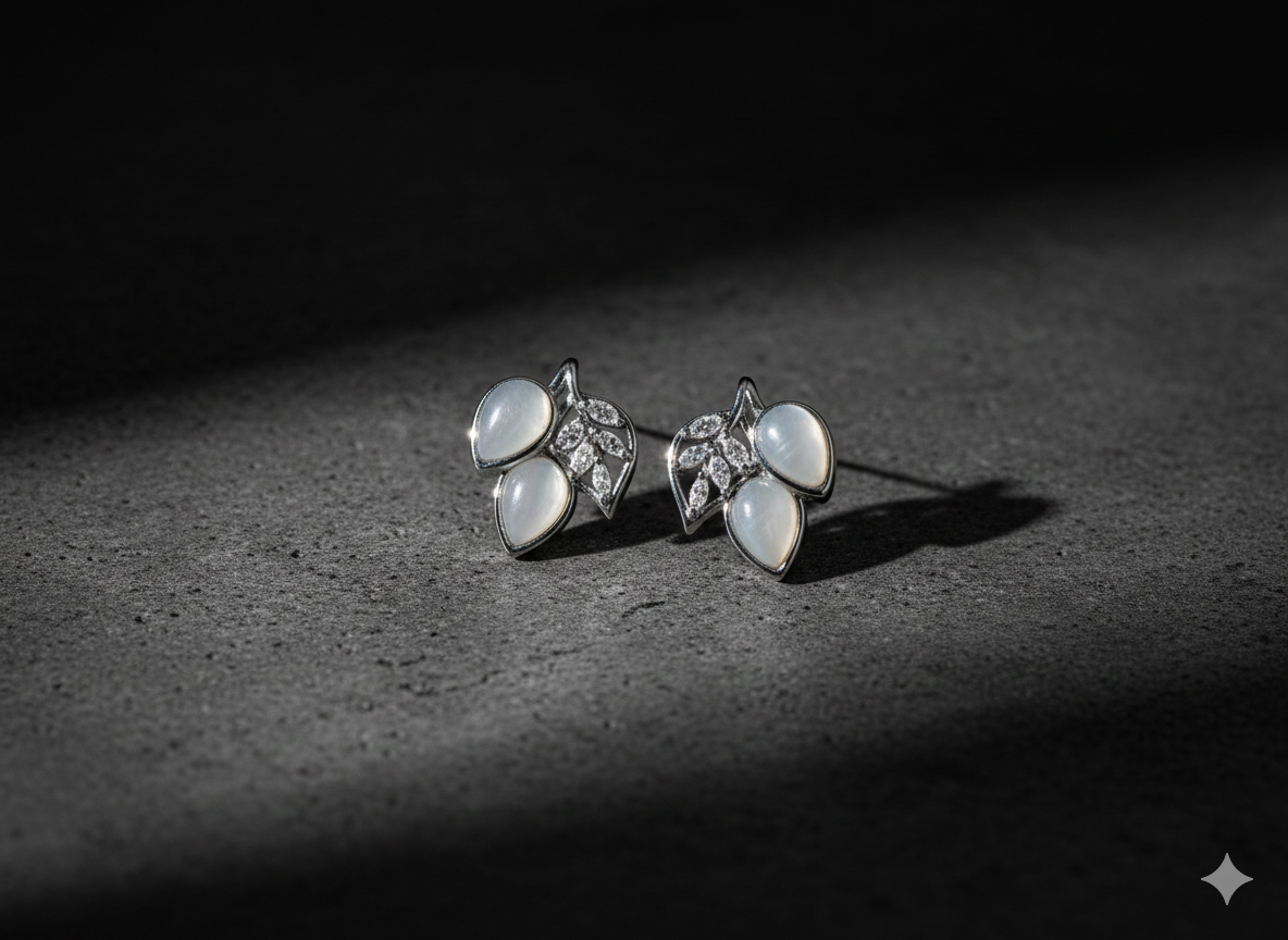 IKEAPK Elegant Silver Leaf Stud Earrings