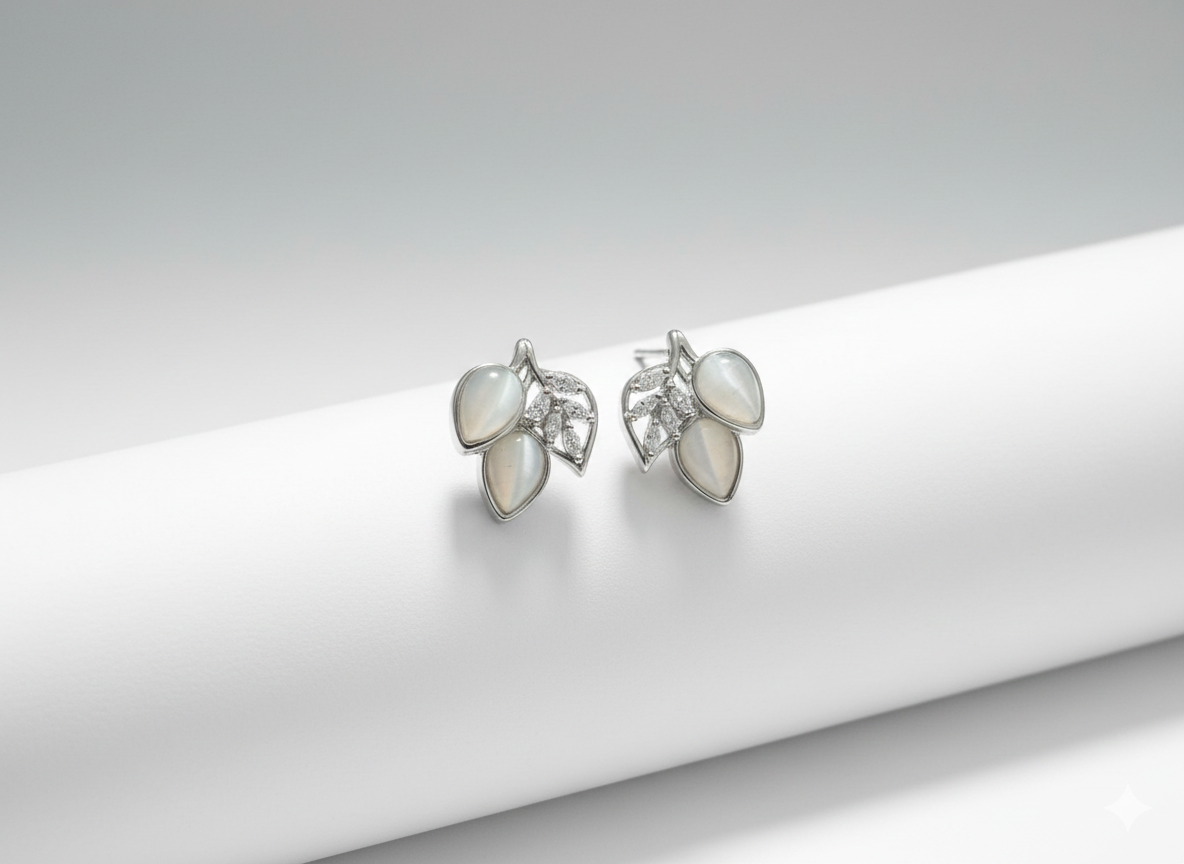 IKEAPK Elegant Silver Leaf Stud Earrings