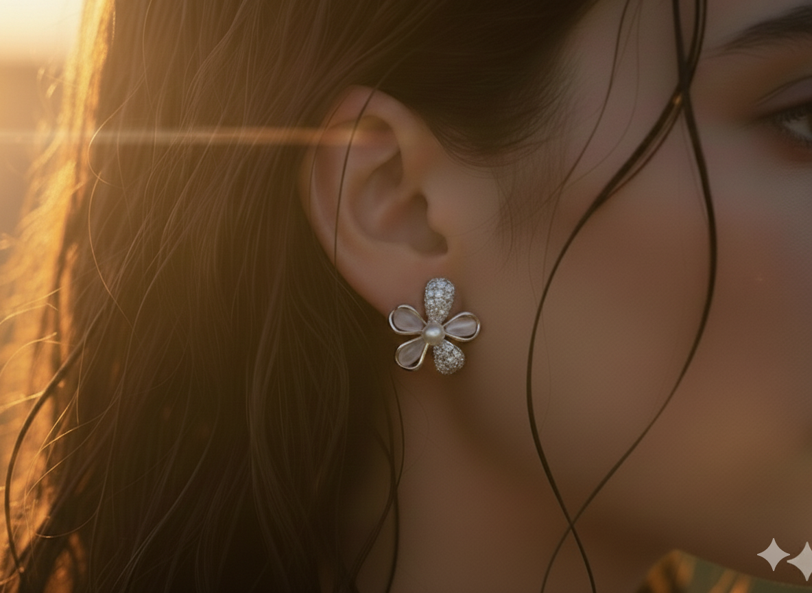 IKEAPK Copper White Flower Earrings for Women