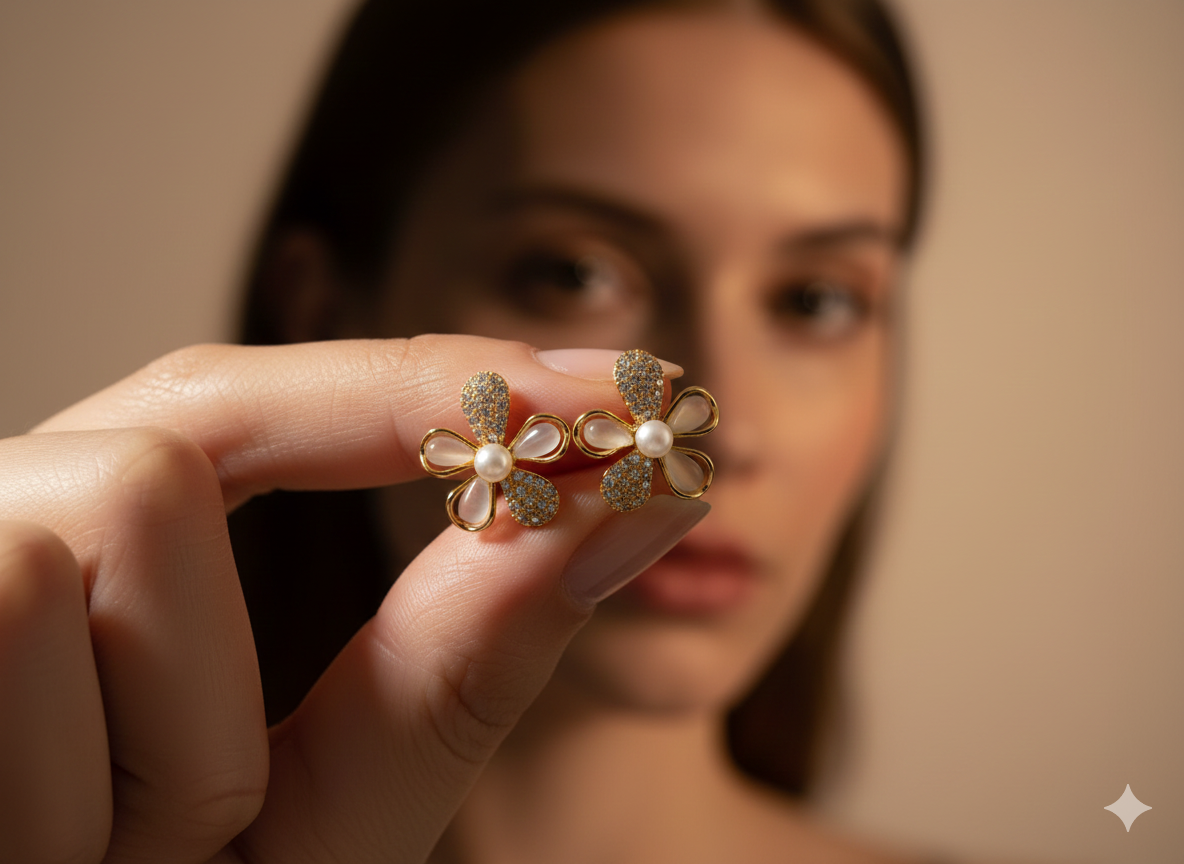 IKEAPK Copper White Flower Earrings for Women