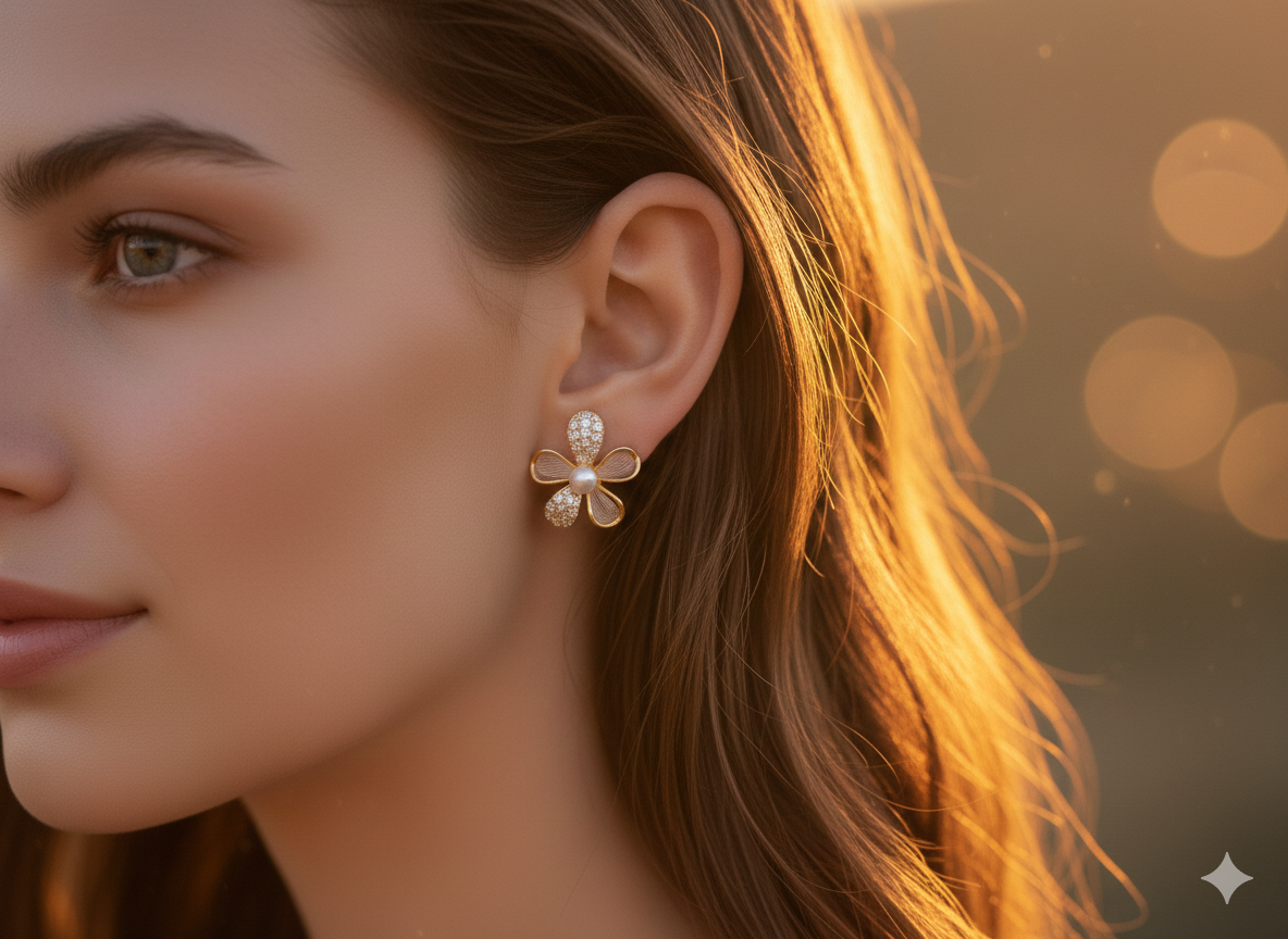 IKEAPK Copper White Flower Earrings for Women