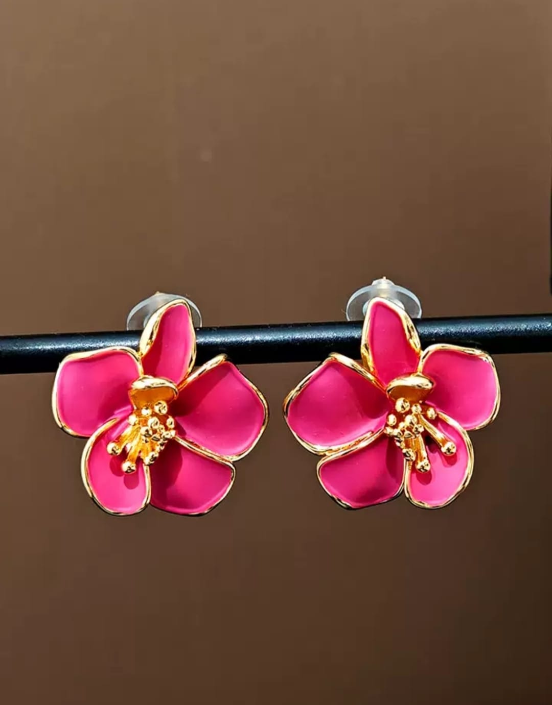 IKEAPK Pink Flower Earrings – Gold-Plated Floral Studs