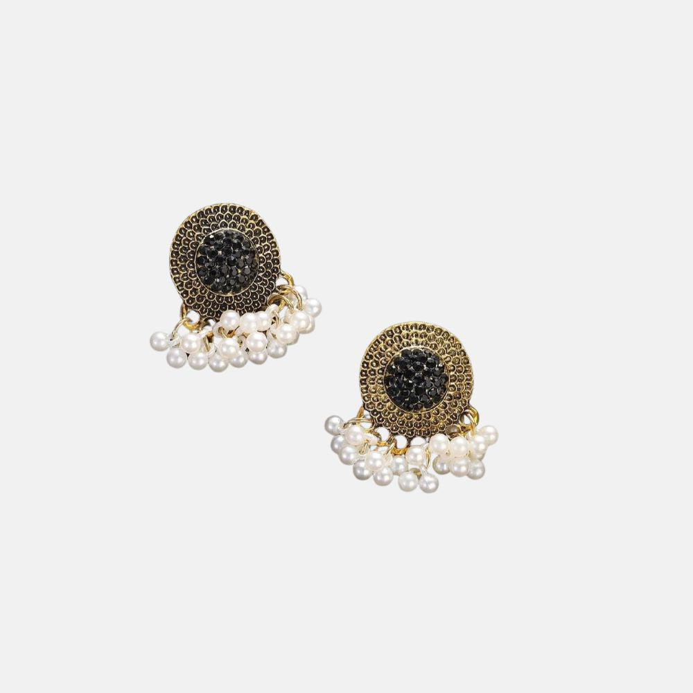 IKEAPK Elegant Black Stone & Pearl Stud Earrings for Women
