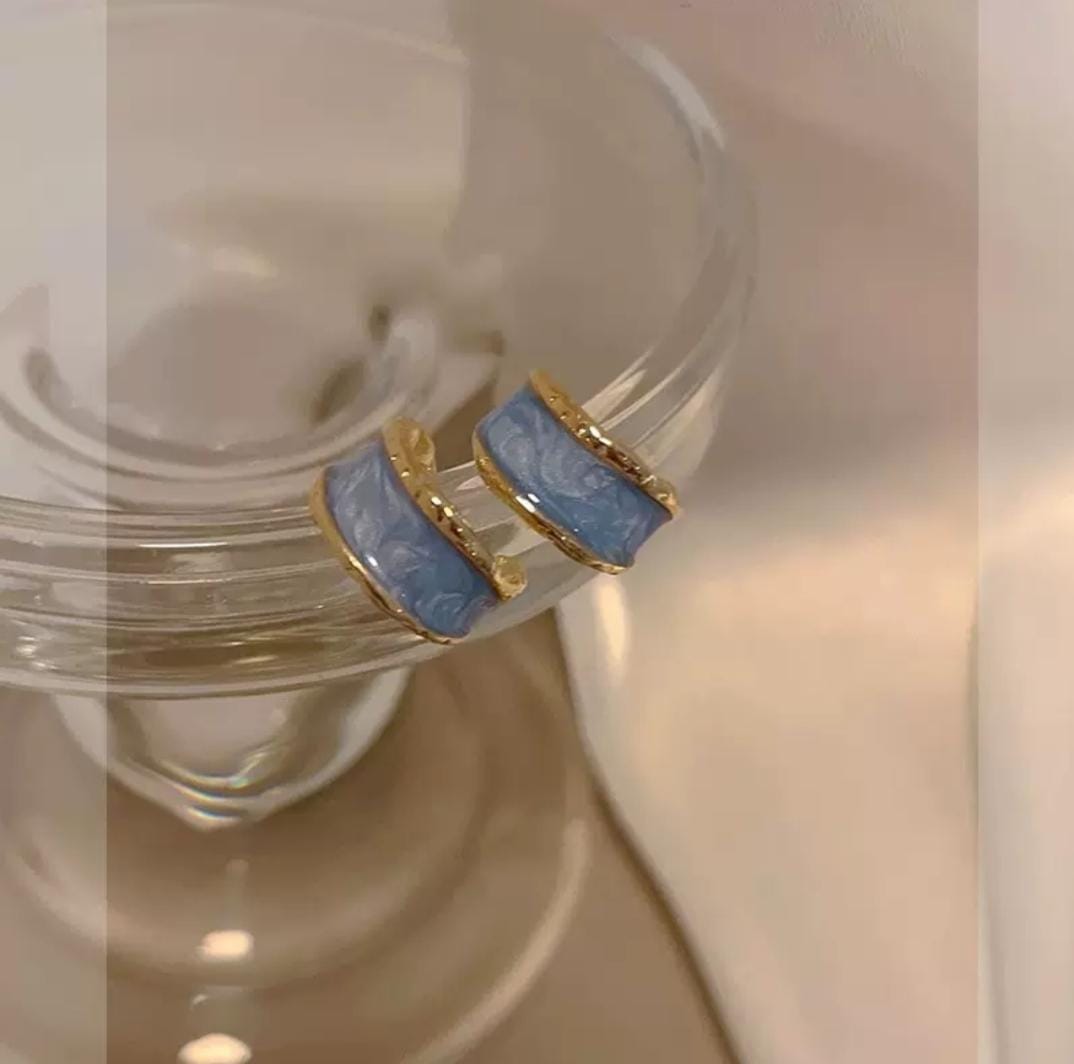 IKEAPK Stylish Blue Enamel Half Hoop Earrings