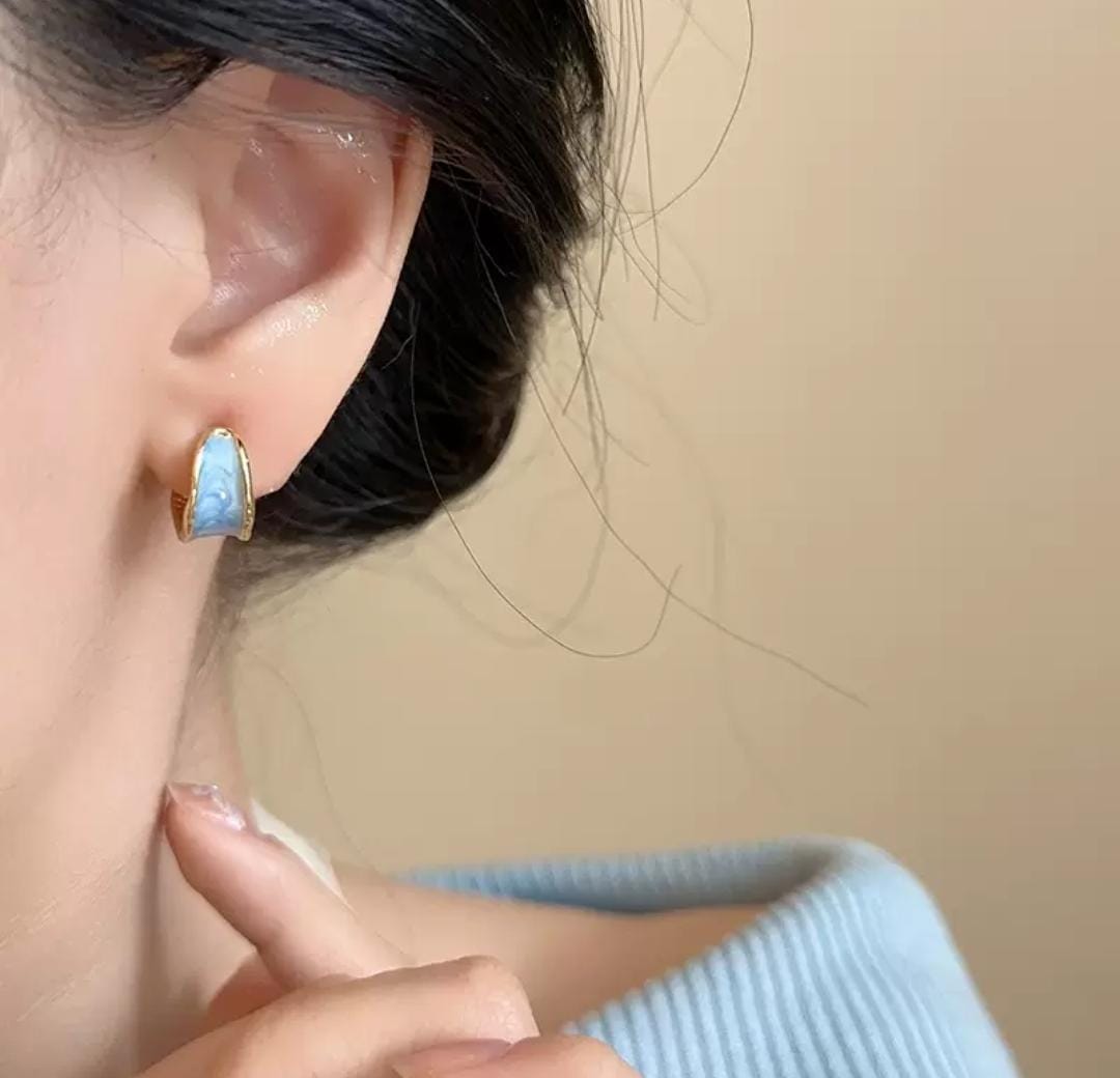 IKEAPK Stylish Blue Enamel Half Hoop Earrings