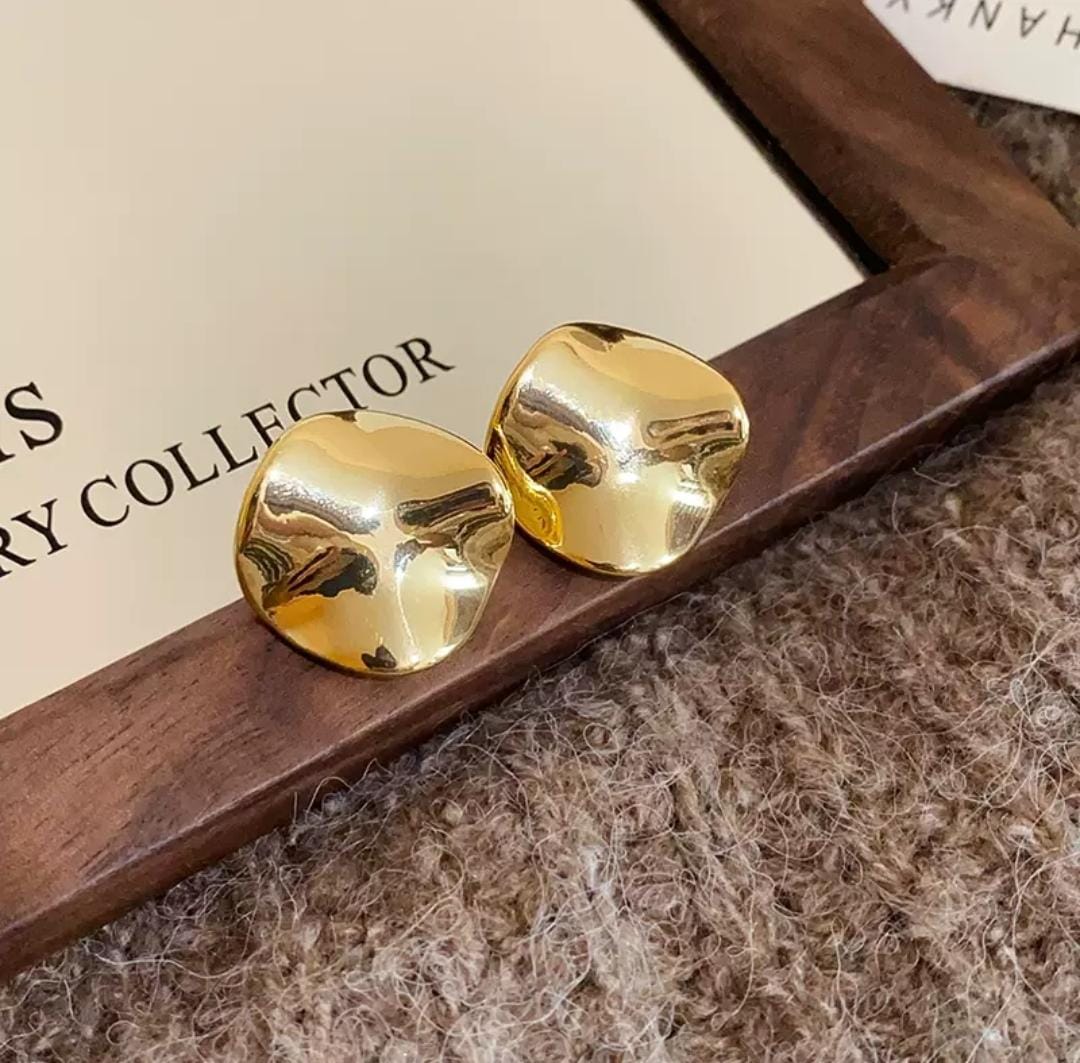 IKEAPK Gold-Plated Round Hammered Earrings