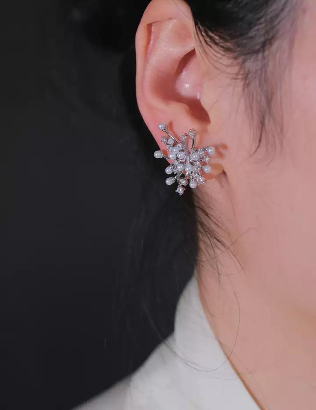IKEAPK Luxury Pearl & Crystal Flower Earrings