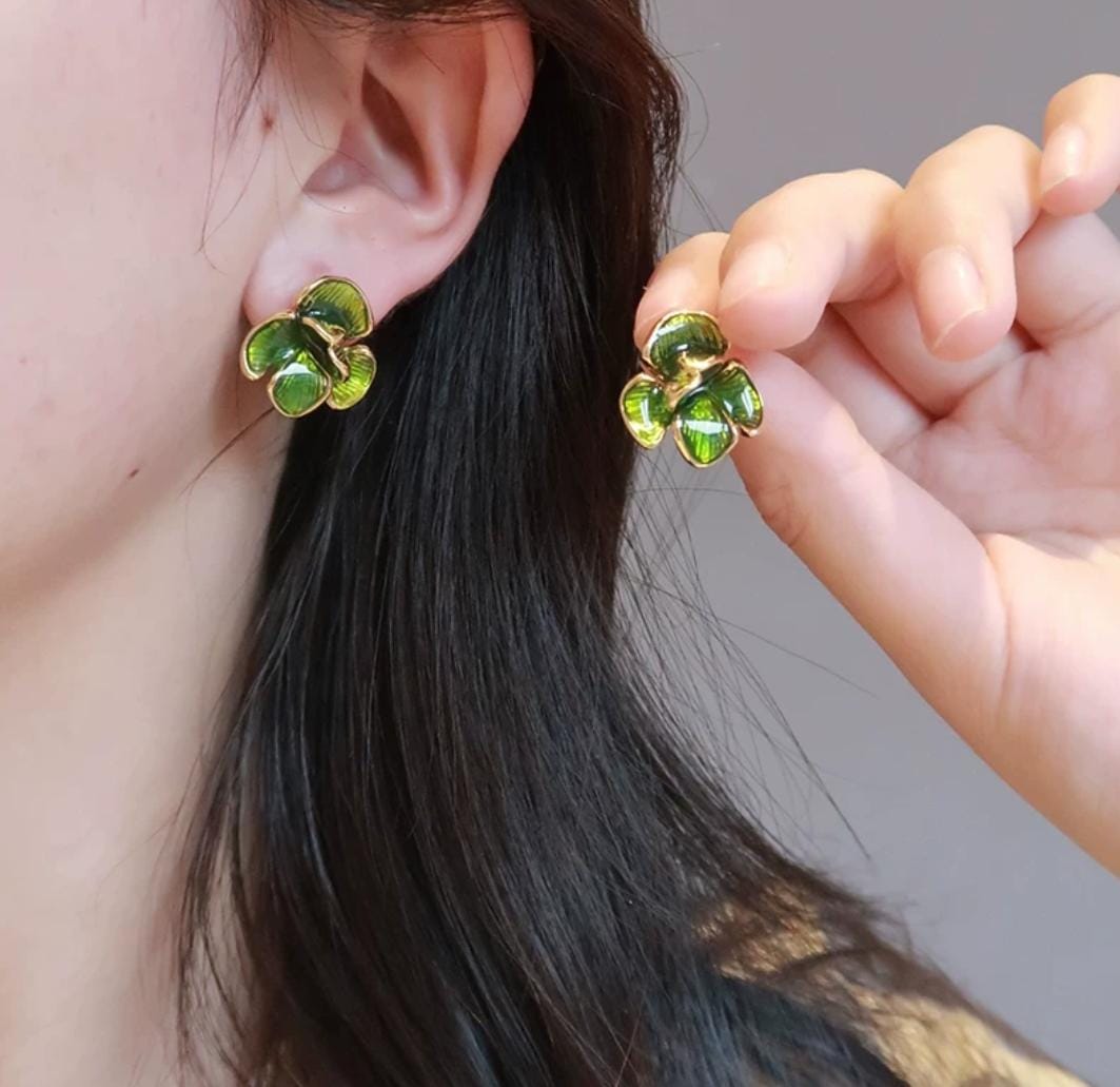 IKEAPK Green Flower Stud Earrings