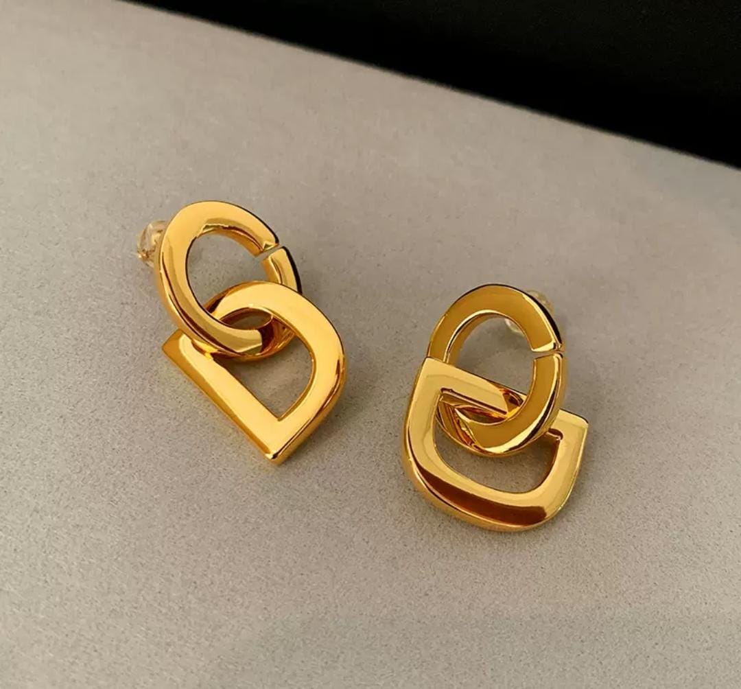 IKEAPK Gold-Plated Linked Letter Earrings