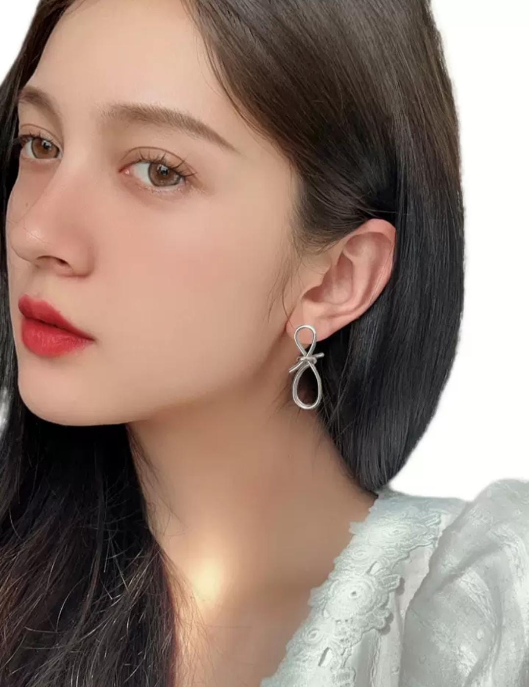 IKEAPK Silver Abstract Loop Earrings