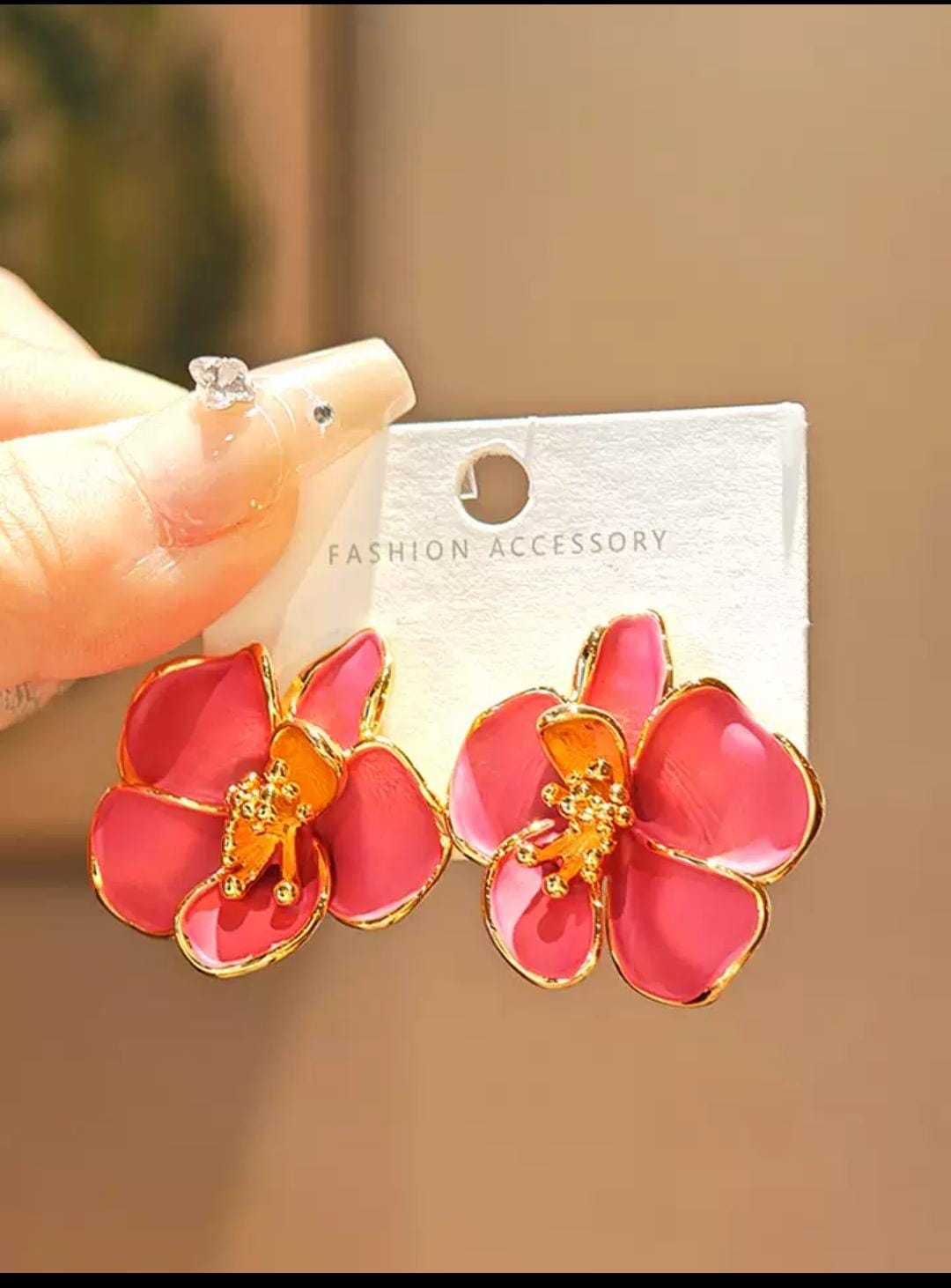 IKEAPK Pink Flower Earrings – Gold-Plated Floral Studs