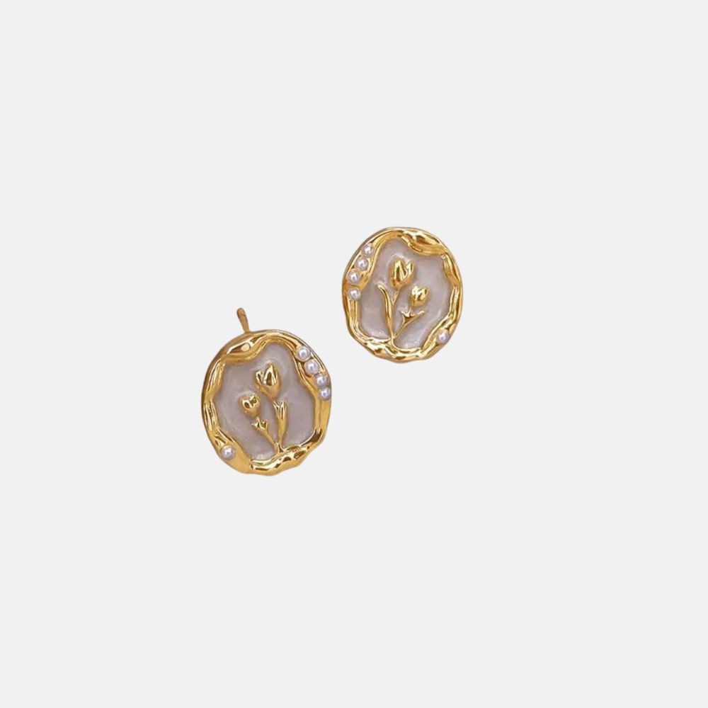 IKEAPK Elegant Gold-Plated Floral Earrings